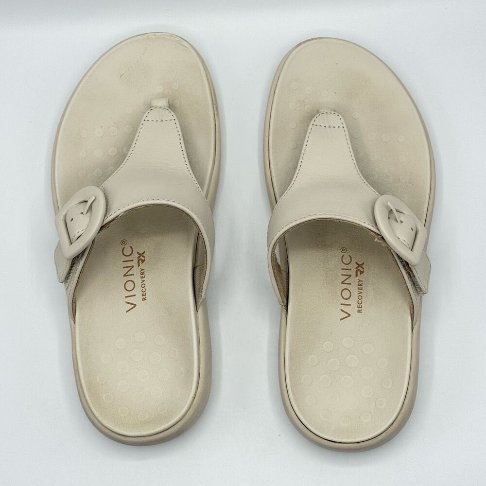 Vionic Activate RX Leather Flip Flop Sandals in Cream Off White - Women’s US 7W - Picture 4 of 10
